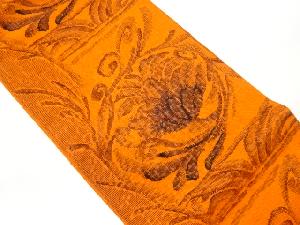 手織り真綿紬花唐草模様織出し名古屋帯